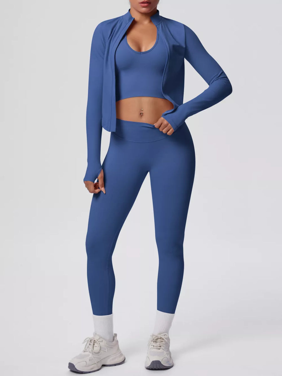 Cerise fitted active set with v-neck