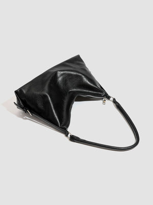 PU Leather Shoulder Bag With Charm in Black