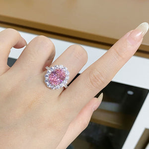 925 Sterling Silver Zircon Round Ring in pink with oval cut