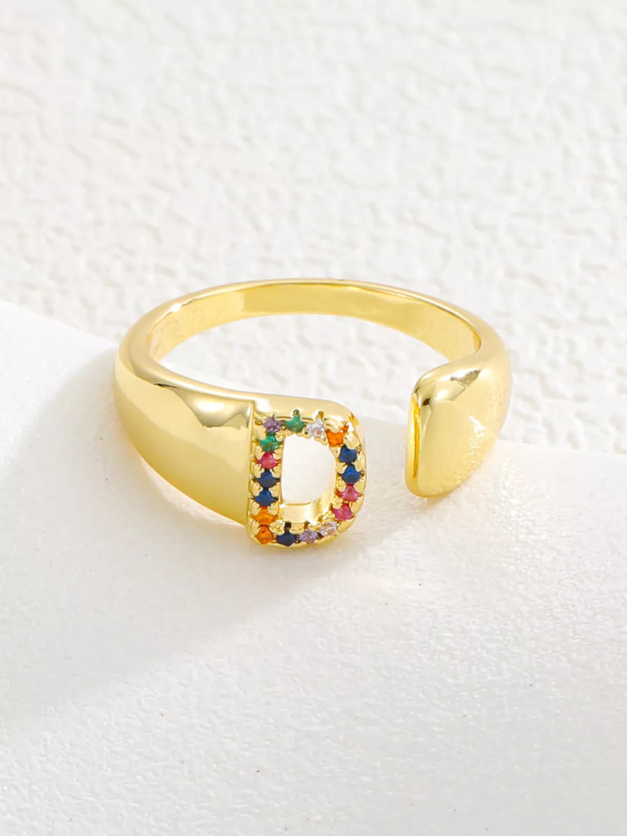 18k Gold-plated Zircon Letter Ring in J with gold-plated