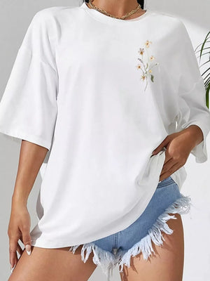 light green t-shirt featuring plus-size and floral