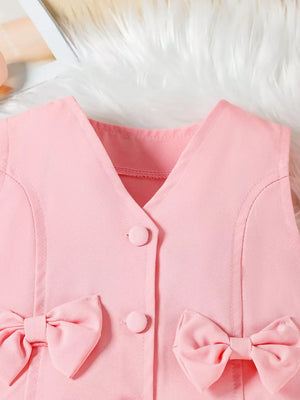 Pink baby vest with bowknot details and button front