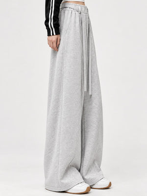High-Waisted Drawstring Wide-Leg Casual Pants in Black-Tall with adjustable