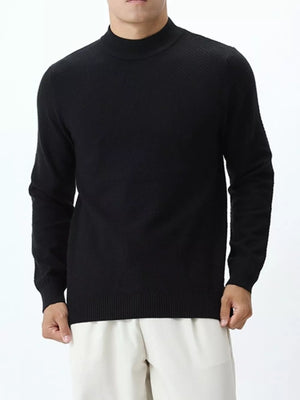 Black mock neck sweater with pullover and geometric