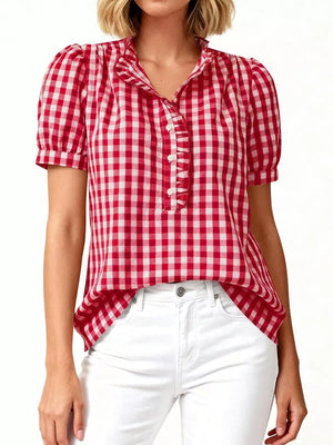 Khaki Color relaxed blouse with v-neck