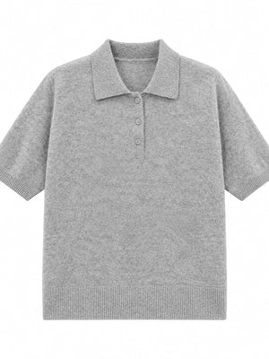 polo shirt in ivory with ribbed hem and hip-length