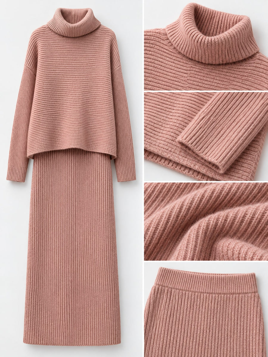 sweater set in Gray with ribbed and midi