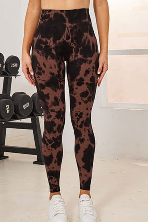 Brown and black tie-dye high-waist sculpt leggings with a full-length cut.
