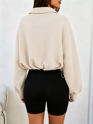 65% polyester, 30% viscose, 5% elastane Care instructions: Machine wash cold sweatshirt in Apricot with relaxed silhouette