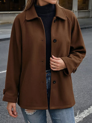 overcoat in dark brown featuring buttoned and relaxed fit