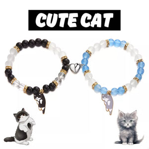 2 Piece 18k Gold-plated Beaded Cat Charm Bracelet in Style C with beaded