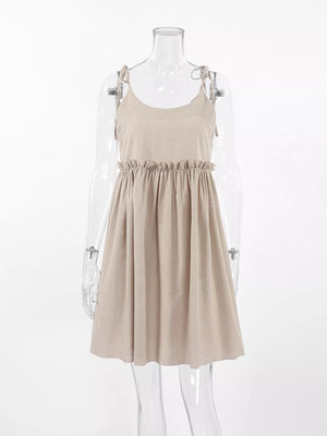 bohemian mini dress in light beige with square neck