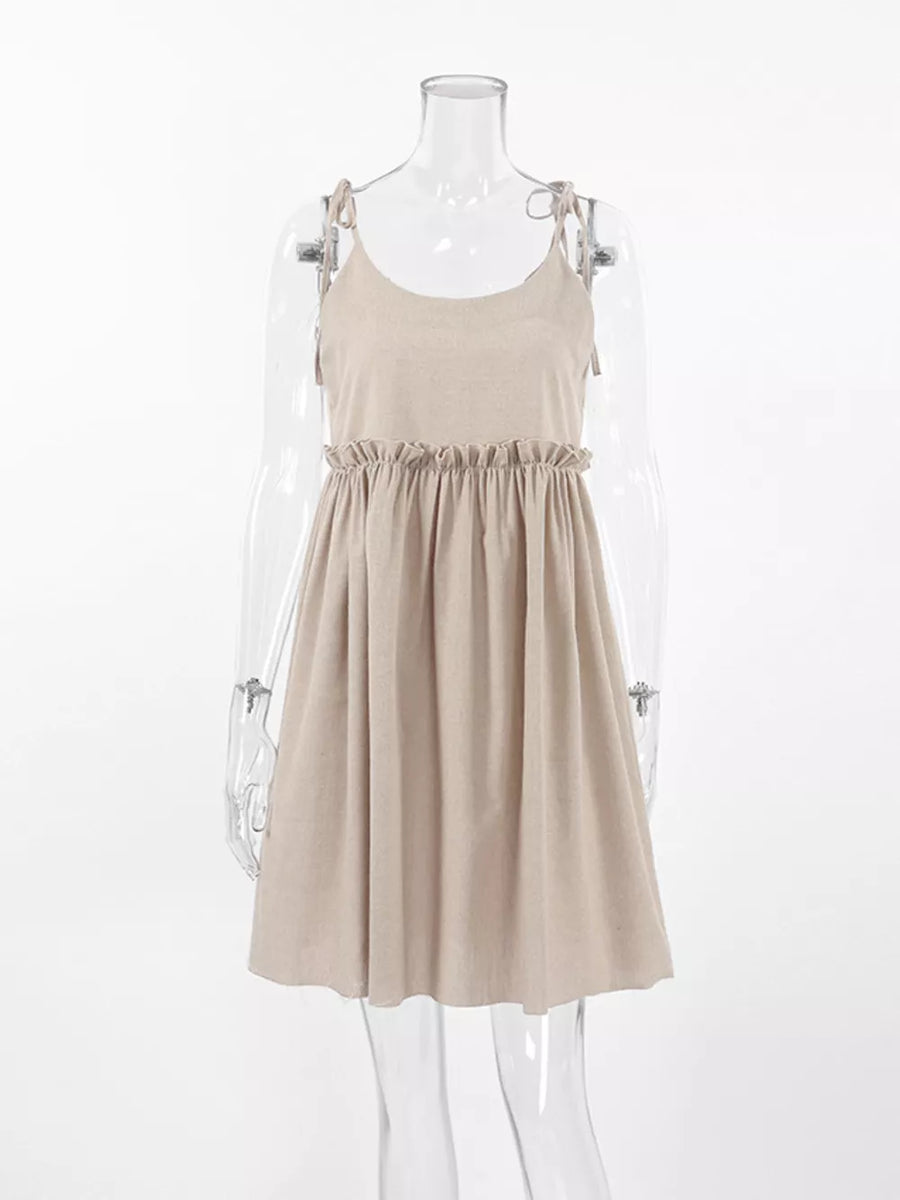 bohemian mini dress in light beige with square neck