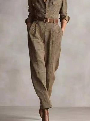 100% polyester Care instructions: Machine wash cold jumpsuit in Mocha with relaxed silhouette