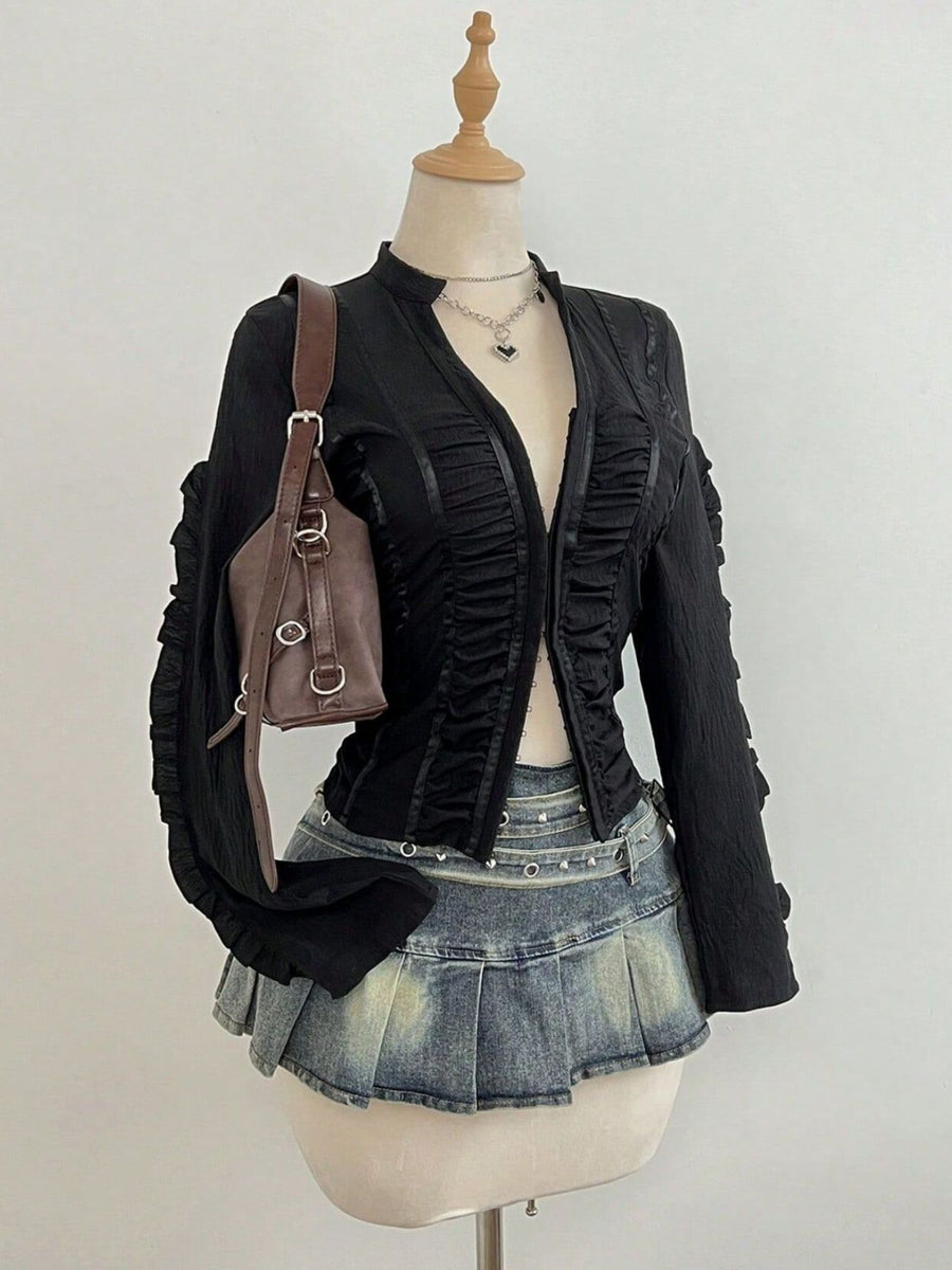 edgy blouse in Black with mandarin collar