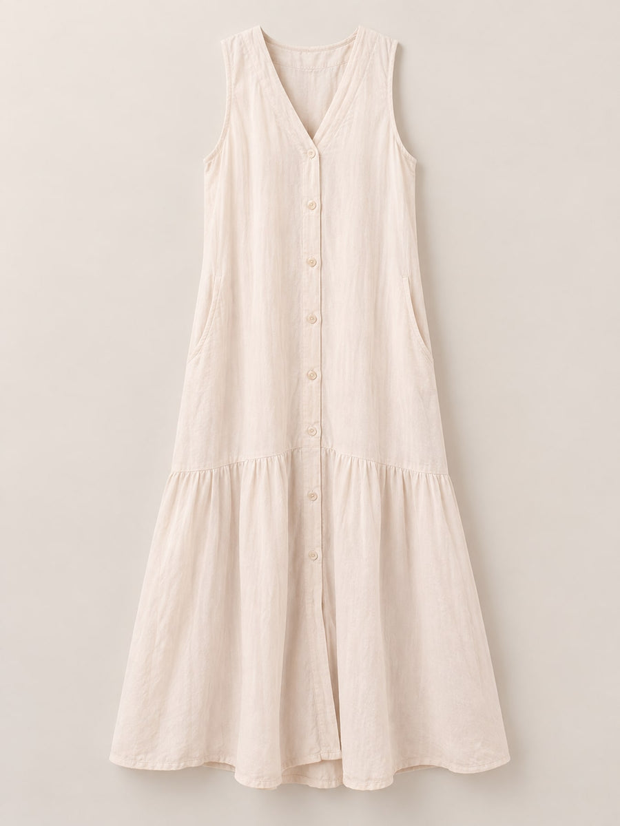 midi dress in white with pocketed and midi