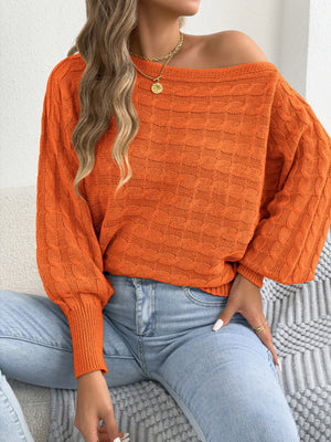 Orange pullover sweater with pullover and cable knit