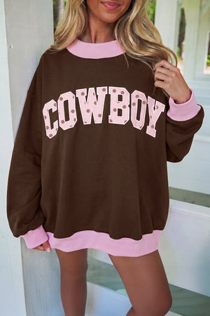 brown sweatshirt with color-block and crew neck