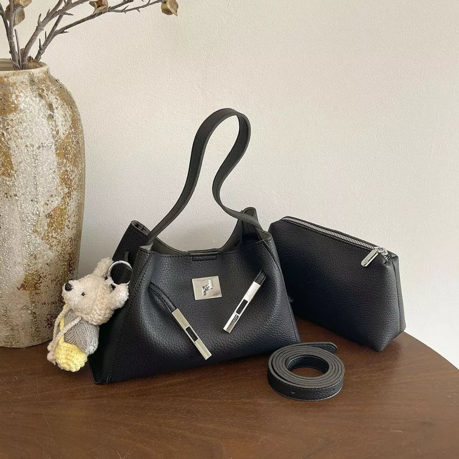 Lock Detail Crossbody Bag in Black