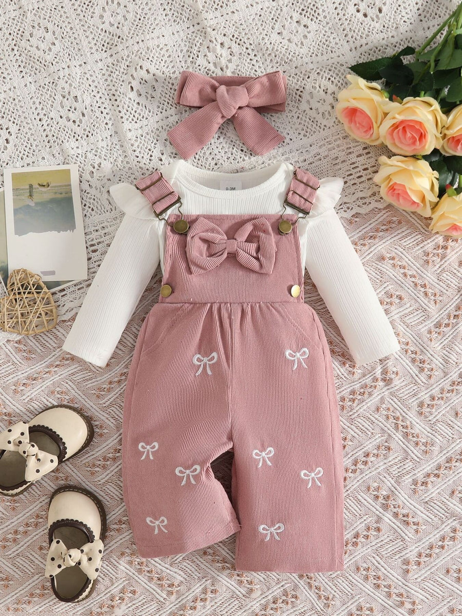 overalls in Caramel Color with bow and ribbed