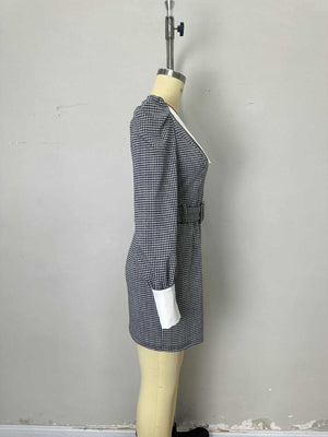 mini dress in Black with houndstooth and belted