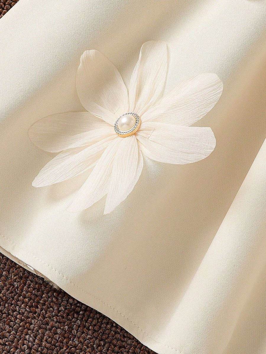fit-and-flare dress in Apricot Color with floral and ruffled
