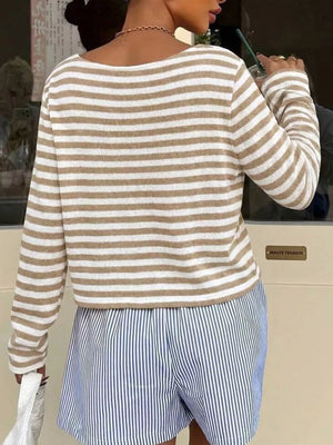 t-shirt featuring striped in Light Blue with 65% polyester, 30% viscose, 5% elastane Care instructions: Machine wash cold