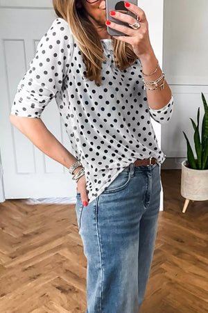 White with Polka Dot Sheer Mesh Long Sleeve Shift Top