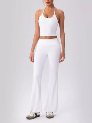 white flared activewear set with halter