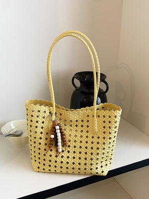 handbag featuring geometric in Yellow with PU Leather Imported Size & texture