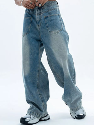 Men S Vintage Wash Wide Leg Jeans in Blue