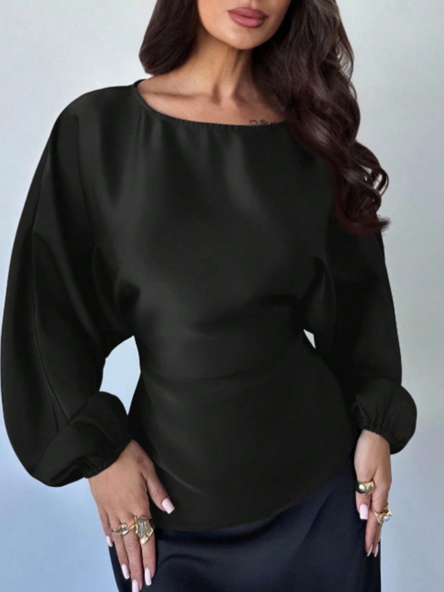 classic blouse in White with boat neck