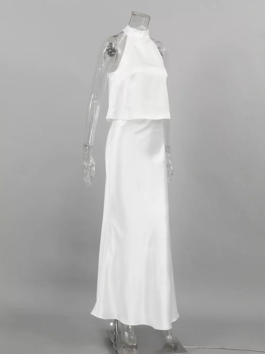 White relaxed halter top with halter