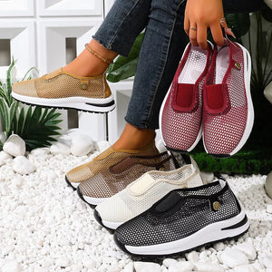 slip-on sneakers in tan featuring mesh upper and regular fit