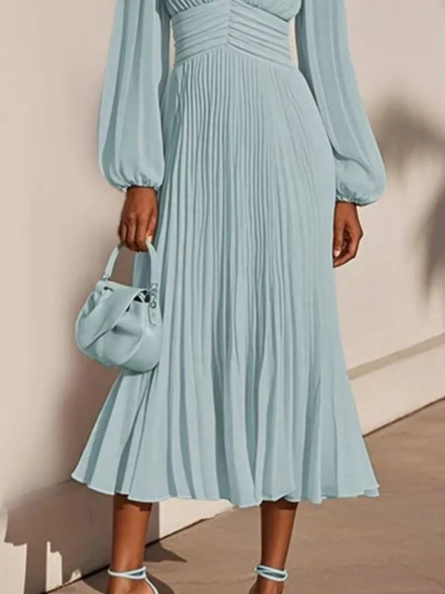 95% polyester, 5% elastane Care instructions: Machine wash cold midi dress in sky blue with A-line silhouette