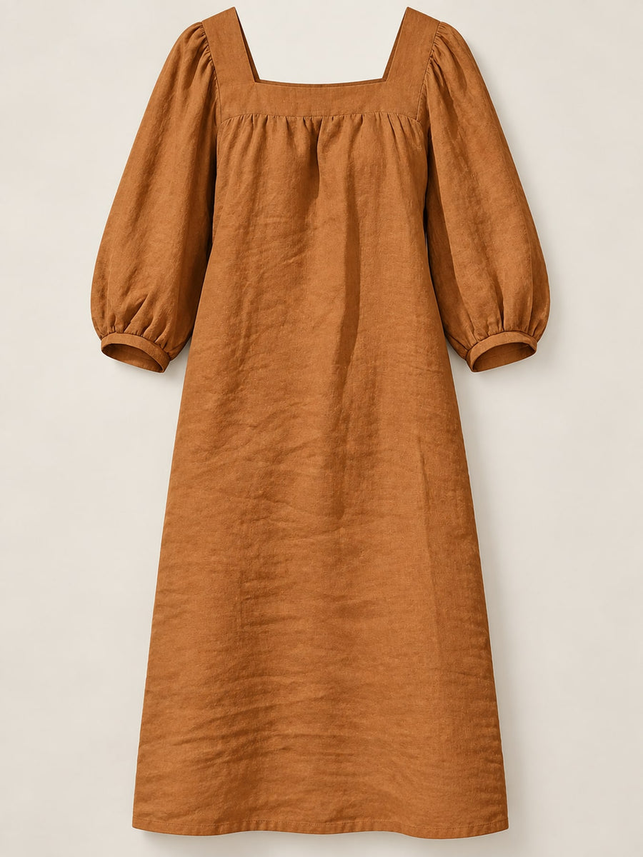Square Neck Puff Sleeve Mini Dress in Violet with seam detail
