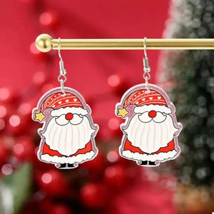Red Santa Claus acrylic dangle earrings with white beard and hat detail