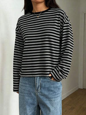 black t-shirt with striped and crew neck