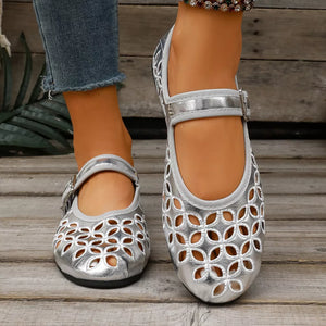 flats featuring floral in White with PU Leather, Rubber Imported Size & texture
