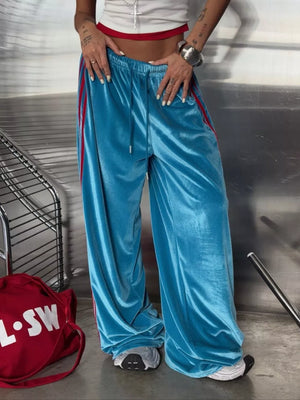 Velvet Wide-leg Pants in Green