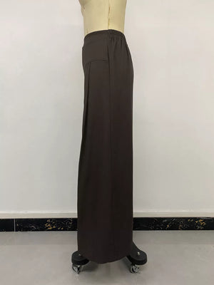 High-waisted Wide-leg Pants in dark brown