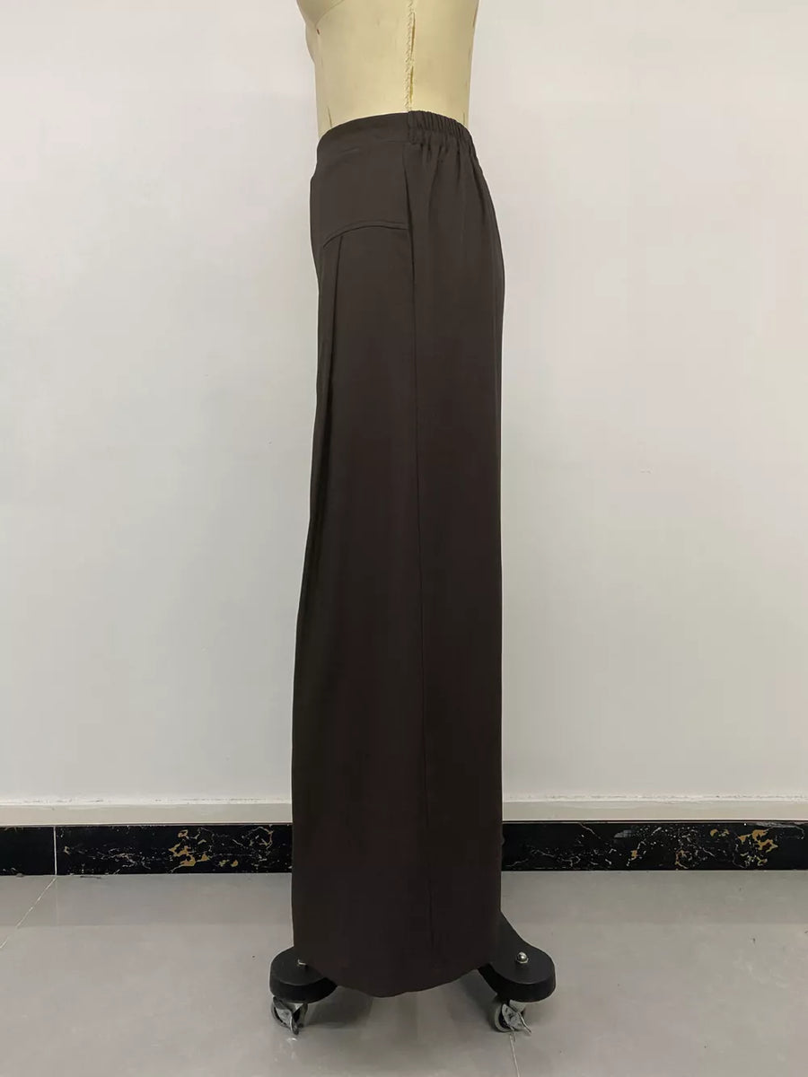 High-waisted Wide-leg Pants in dark brown