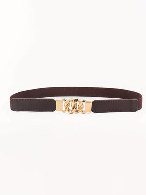 Chocolate and gold chain detail faux leather elastic belt