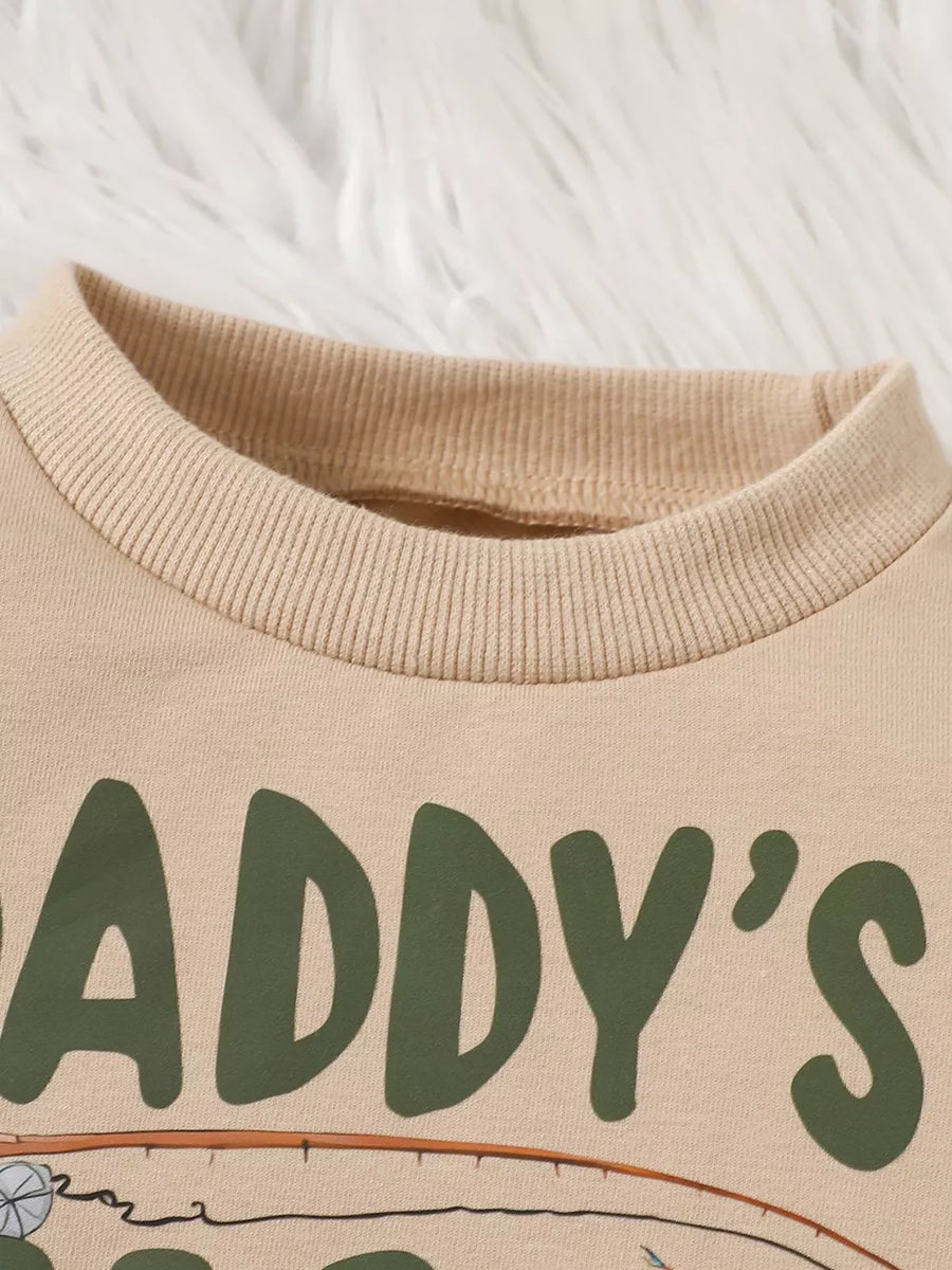 Children S Letter Round Neck Top And Pants in Apricot