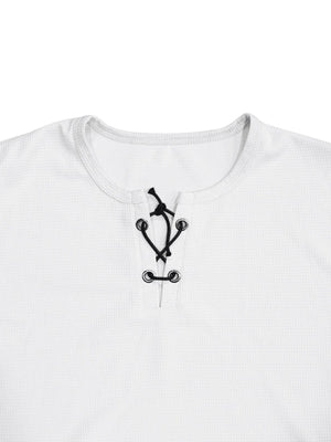 White cotton t-shirt with black lace-up V-neck detail