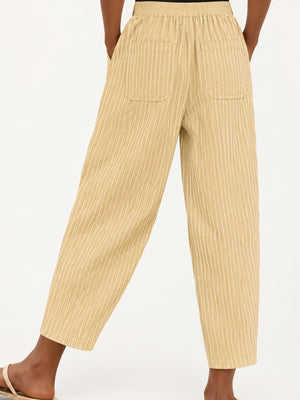 Striped Casual Wide-Leg Pants in white with decorative button