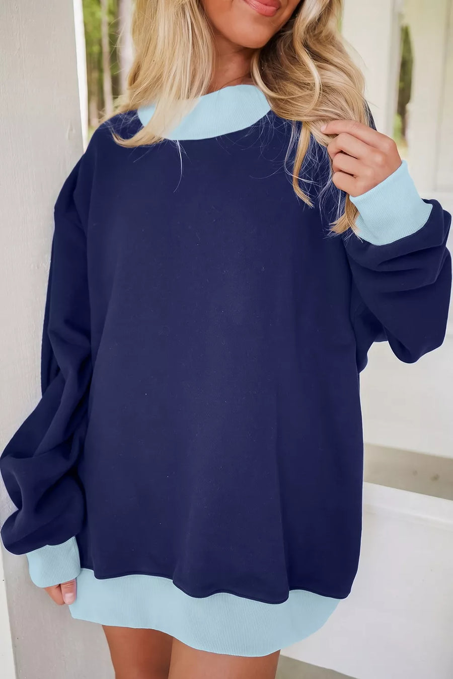 Dark Navy sweatshirt featuring color-block trim and color-block