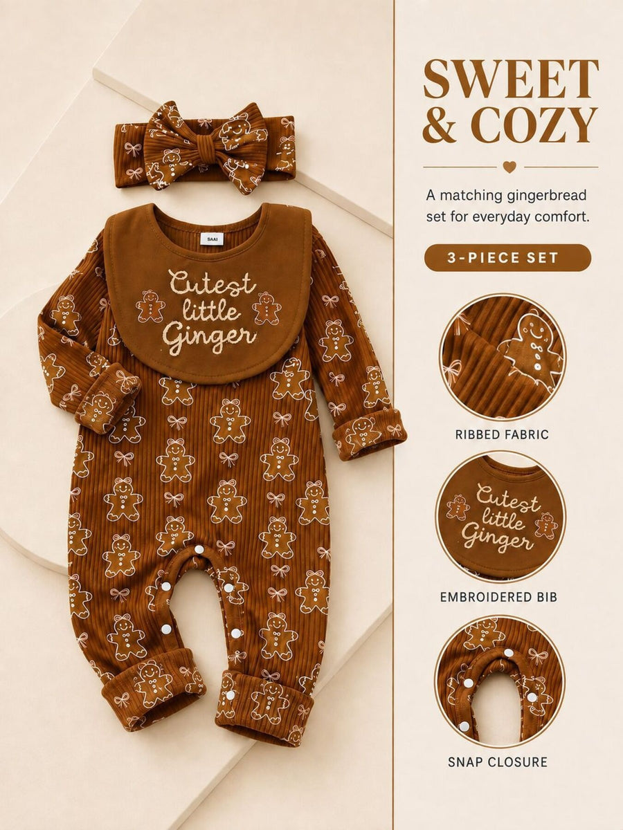 Coffee Brown jumpsuit featuring ribbed and gingerbread-print