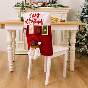 Red Christmas chair cover with Santa Claus applique and Merry Christmas text