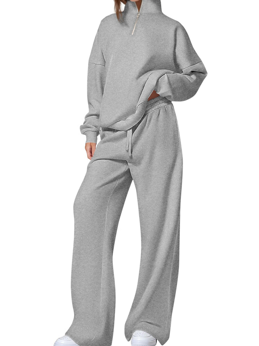 sweat set in White with drawstring and hip-length
